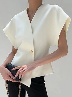 Like new Commense Trendy V-Neck Button Down Blouse in White Size S